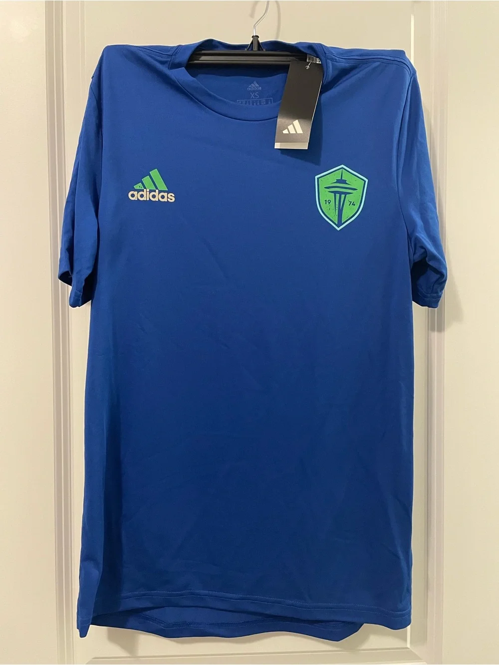 adidas Royal Blue Tee with Neon Green Seattle Crest